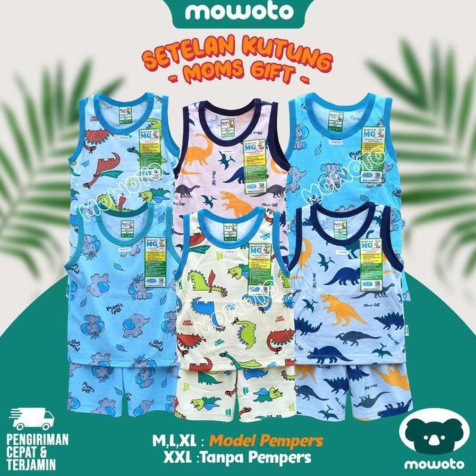Zzxx- [ 2 Setel ] Moms Gift Setelan Kutung / Setelan Lengan Buntung Singlet Anak Unisex Piyama - Mow