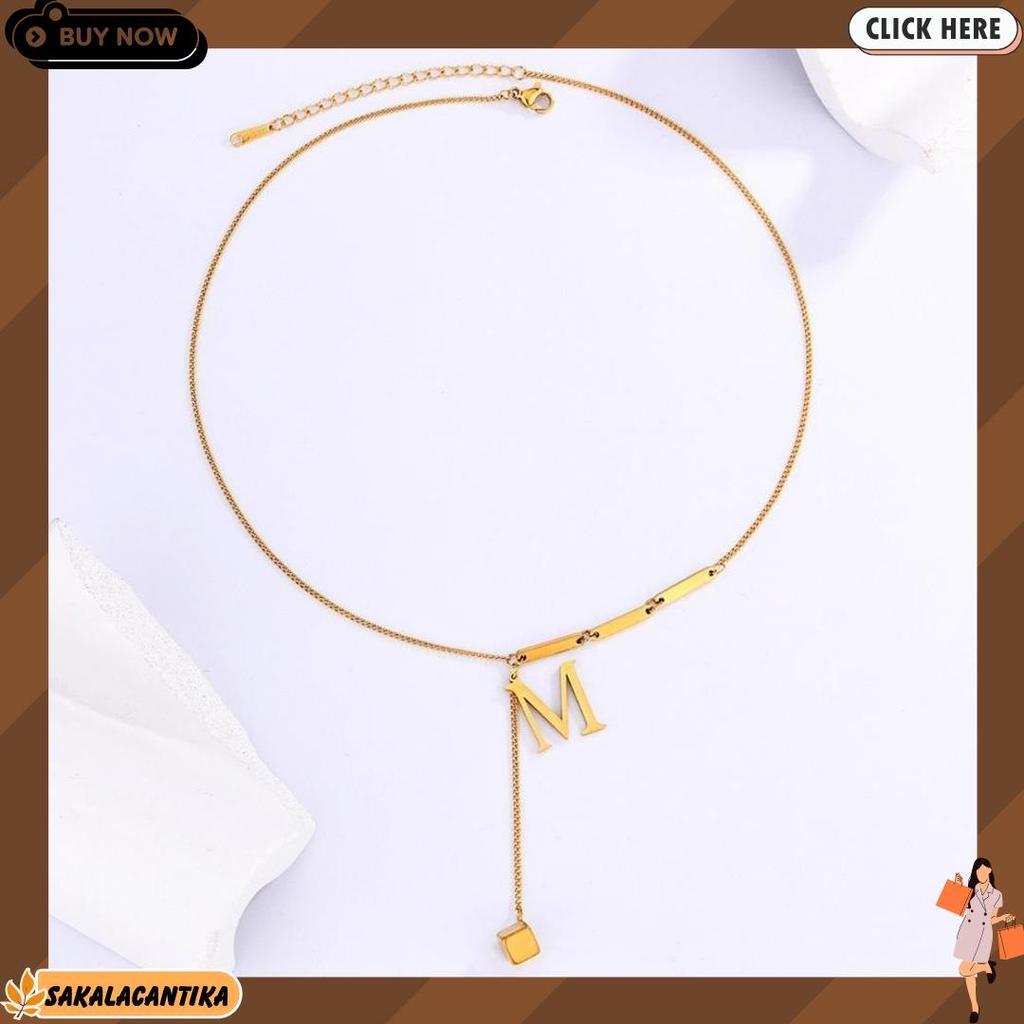 Sederhana Kalung Huruf Lapis Emas Titanium Wanita Anti Karat, Huruf A-Z Fashion Populer Accesories X