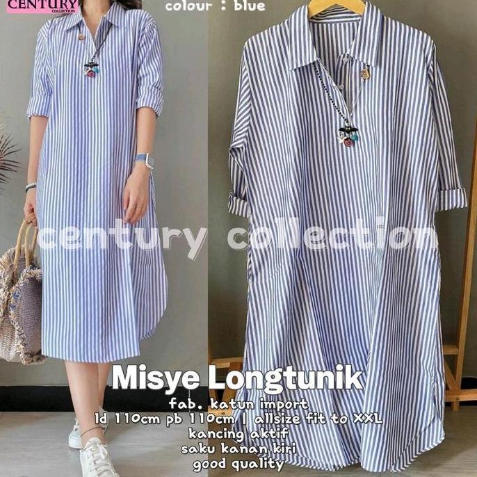 KEKINIAN Stripe Longtunik Blue Tunik Outfit Wanita Casual KEKINIAN