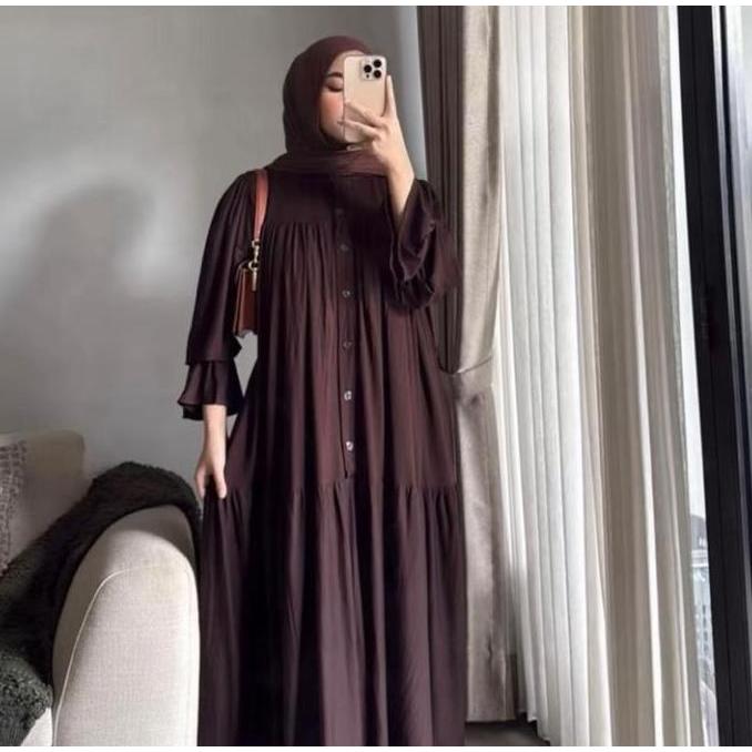 MURAH LEBAY Gamis Amanda Rayon Twill / Gamis Lengan Balon / Gamis Kancing Busui / Premium Quality MU
