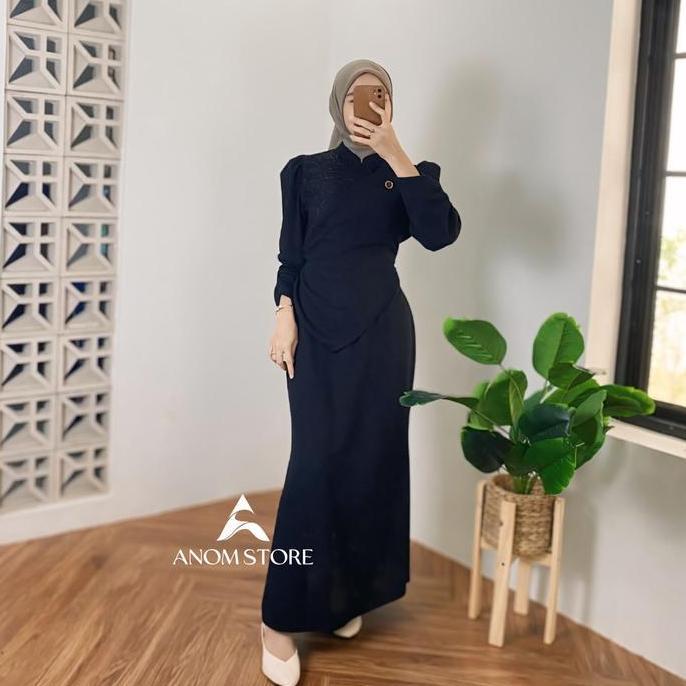 TAMPIL MODIS  Dinara Dress Knit mix Brokat by anomstore - Gamis Duyung Elegan Wanita Simpel Melar Ke