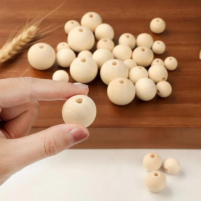 Ready 1set Bola Kayu Manik Kayu Natural Manik Manik Kayu Manik Kayu Bulat