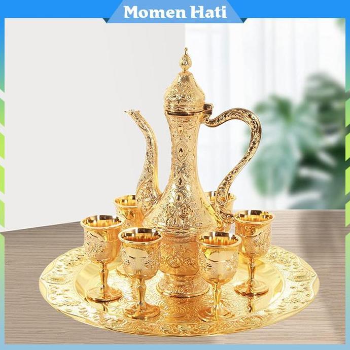 HYAKABA Set Teko Arab Emas / 8 Buah Set / Teko + Cangkir Teh + Piring PROTOK