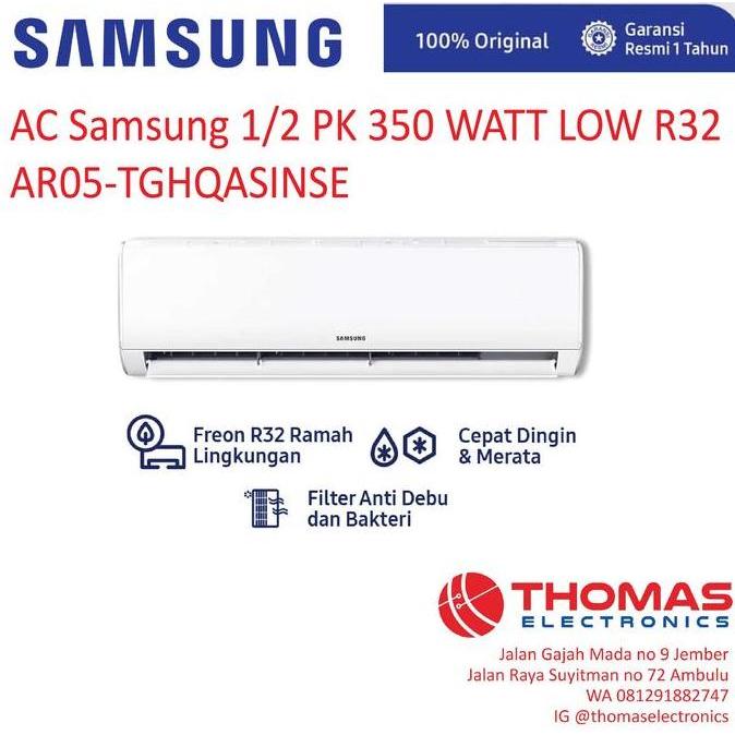Terlaris Ac Samsung 1/2 Pk 350 Watt Low Ar 05 Tgh Qasinse R32 Garansi Resmi