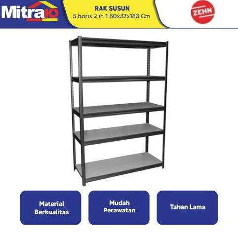 Rak Susun 5 Baris 80x37x183cm Hitam - Untuk Gudang - Zehn