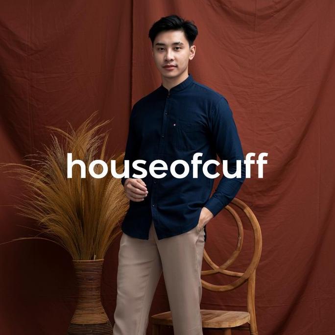 Clothes- Houseofcuff Kemeja Koko Lengan Panjang Pria Biru Dongker