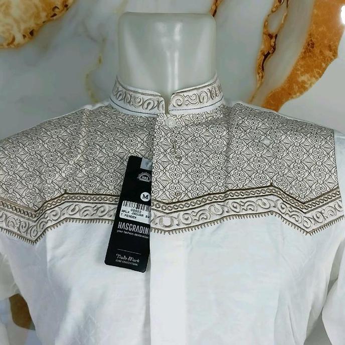 Clothes- Koko Bordir 1 Dada Warna Bahan Jaguar Premium Merk Hasgradini Lengan Pendek Putih Mewah Mot
