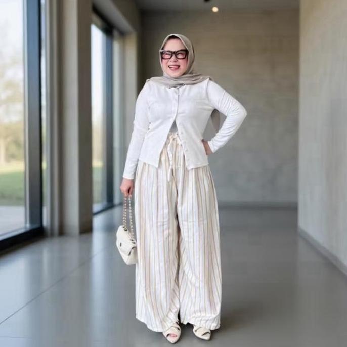 TERKINI VO - Celana Kulot Streep Salur Jumbo Super Jumbo fit To M-XXL celana panjang wanita tali ser