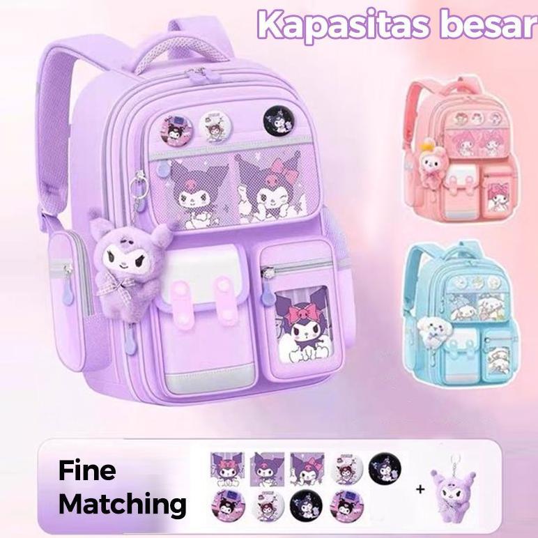 PROMO Tas Sekolah Kuromi Anti Air Tas Anak Tas Premium Tas Ransel Sekolah Kelas 3-6(free gift)