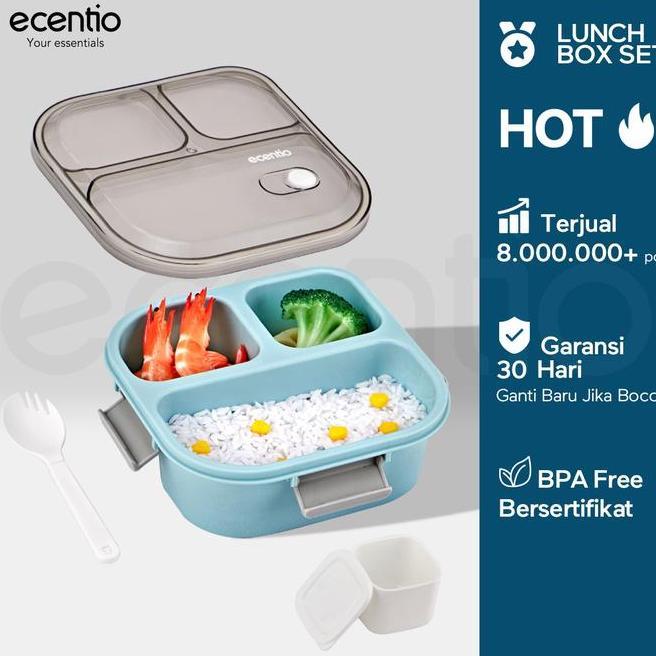 Ecentio Kotak Makan 3 Grid Lunch Box Bpa Free Kotak Sup Tempat Makan