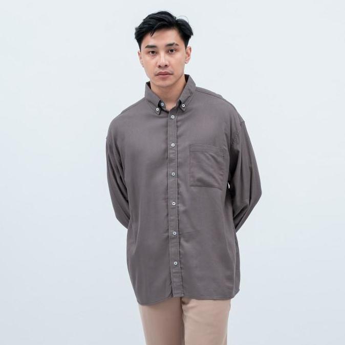 Big Size Houseofcuff Kemeja Pria Oversize Linen Unisex Abu Tua Terbaru 