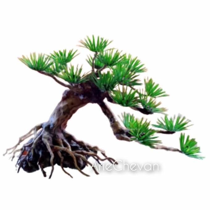 hiasan aquarium aquascape pohon bonsai doyong mini daun plastik