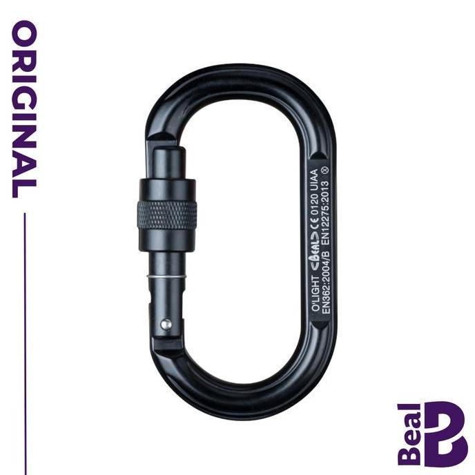Karabiner Panjat Tebing - Beal O'light (Screw) Black / Oval Aluminium Carabiner