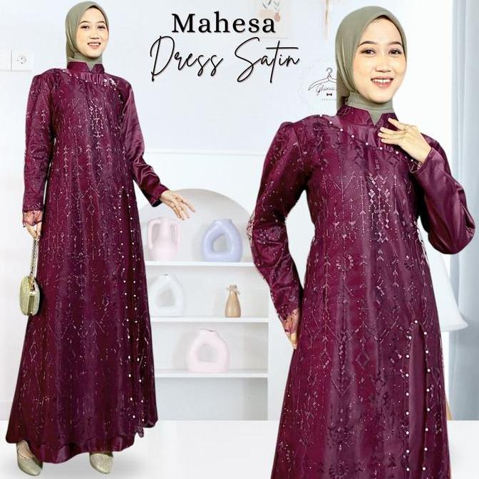 bariyahseller51 - mahesa dress maxi kondangan gaun pesta remaja mix brokat gamis atasan wanita satin