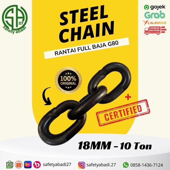 18mm Rantai Full Baja / Steel Chain G80 Sertifikat