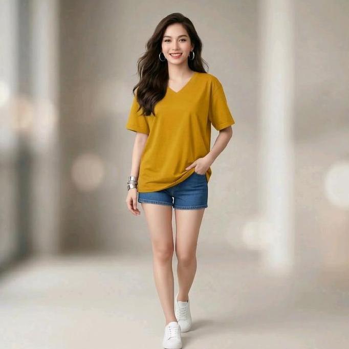 NIKMATI PRODUK INI Kaos Kerah V Polos Oversize All Size Jumbo Tshirt Tee Dewasa Remaja Katun Kombed 