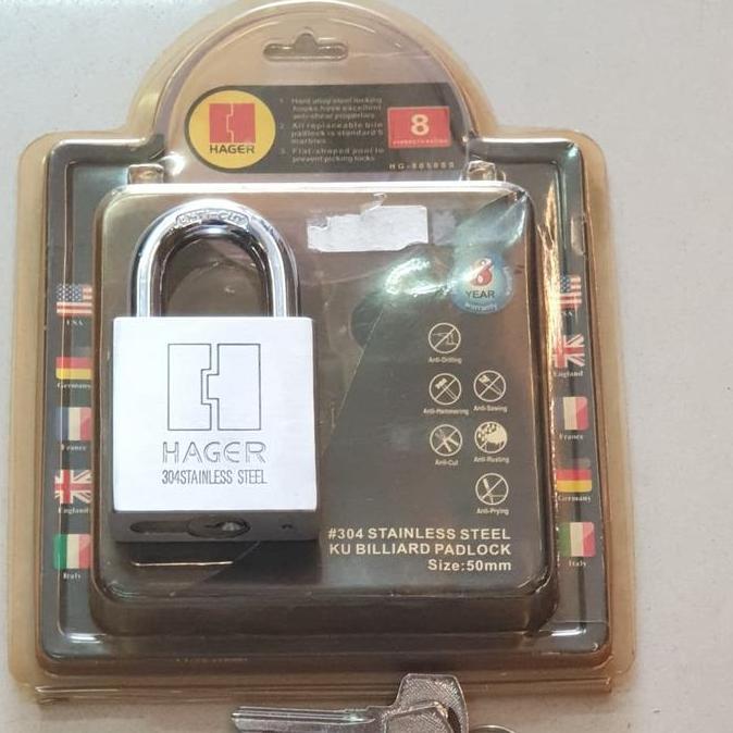 Gembok Hager 50mm stainless steel 304 anti potong