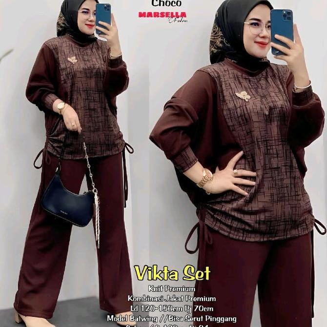 JUAL Vikta Setelan Kulot Wanita Jumbo Ld 120-140cm Baju Muslimah Modern & Nyaman JUAL