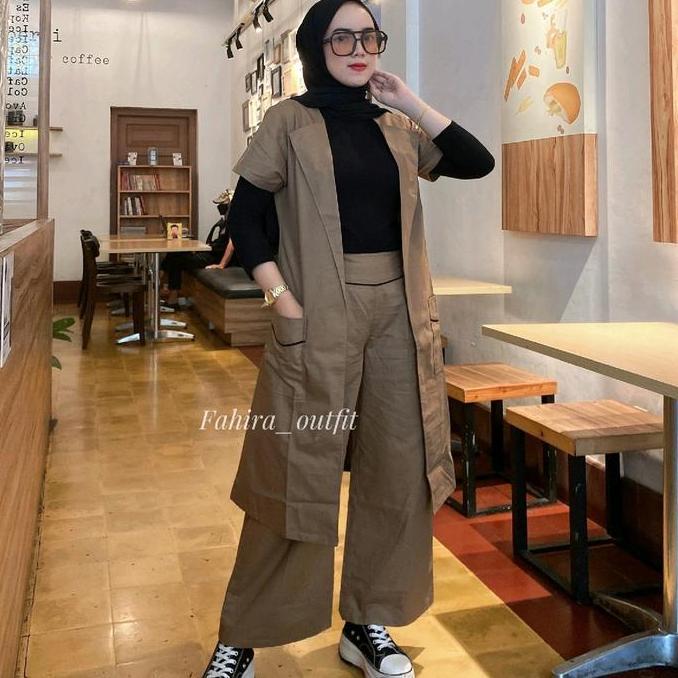 Strong - Fahira Set Outer /Setelan Cardigan / Set Blazer / Kulot Kardi Atasan Wanita Outfit
