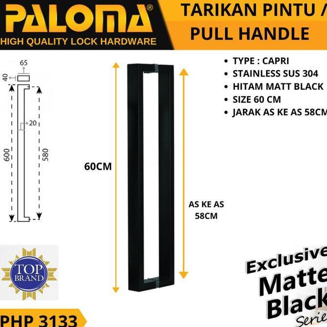Handle Pintu PALOMA PHP 3133 CAPRI 60CM HITAM BLACK Gagang Pintu