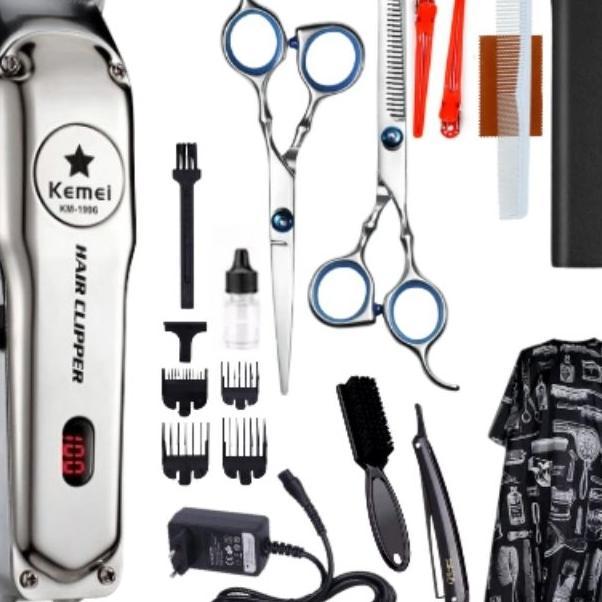 [Cod] Paket Barbershop Mesin Cukur Rambut Elektrik Mesin Kemei Km-1996 Charger Hair Clipper Professi