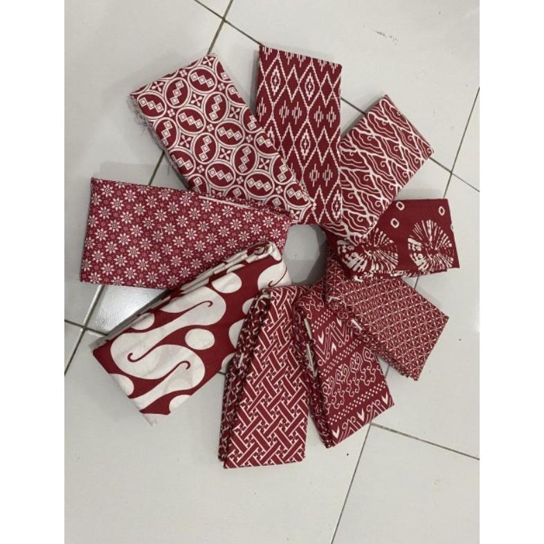 Premium Kain Batik Printing Merah Putih Bahan Tetron Rayon Seragam Bridesmaid Tradisional Kamen Bati
