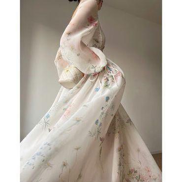 PALING MURAH Gown Chachu Dress Organza Midi Vintage Bodycon Putih Fairy Gaun Elegan Wanita Casual Pe