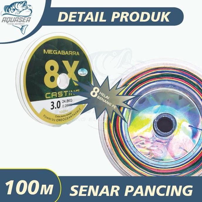 Jaaminkwalitas- Aquasea - Tali Pancing Megabarra 100Meter Pe Nilon 8X 100M 8 Helai Strengthen 45,5Kg
