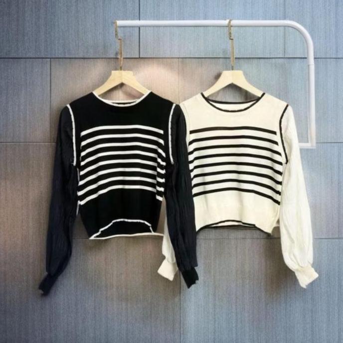 Amira Baju Atasan Rajut Kaos Stipe Knite - Outfit Wanita Baju Atasan Rajut Kaos Stipe Knite KS