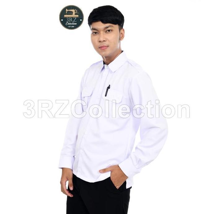 Superiore- Baju Pdh Putih Kerah Hitam Panjang Pria- Kemeja Putih Pria Bahan Lembut