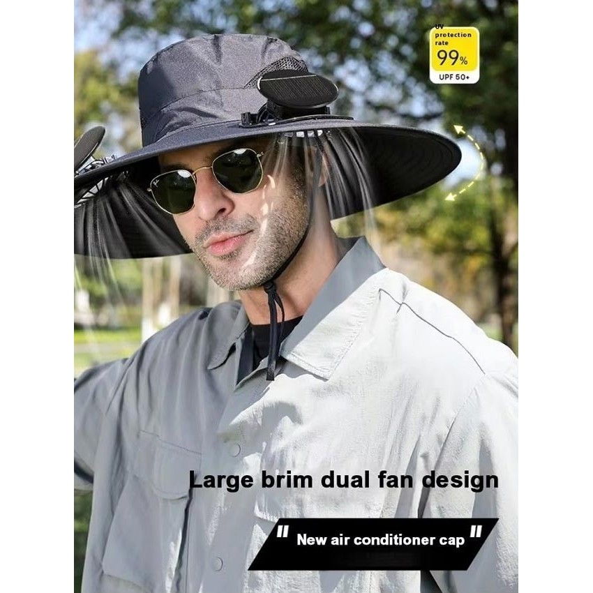 Topi Mancing Multifungsi Fishing Hat Anti UV Outdoor Hat IMPORT Solar Fan Hat Solar Powered Fan Hat 