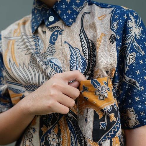 Diskont Batik Trusmi Atasan Kemeja Hem Anak Laki-Laki Kemeja Motif Burung Kombinasi Alisan