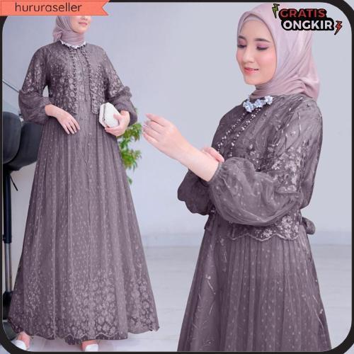 Maxi Rafika ( M L Xl Xxl 3Xl)Gamis Pesta Brukat/Gamis Kondangan Mewah Gamis Brukat Wanita Muslim No 