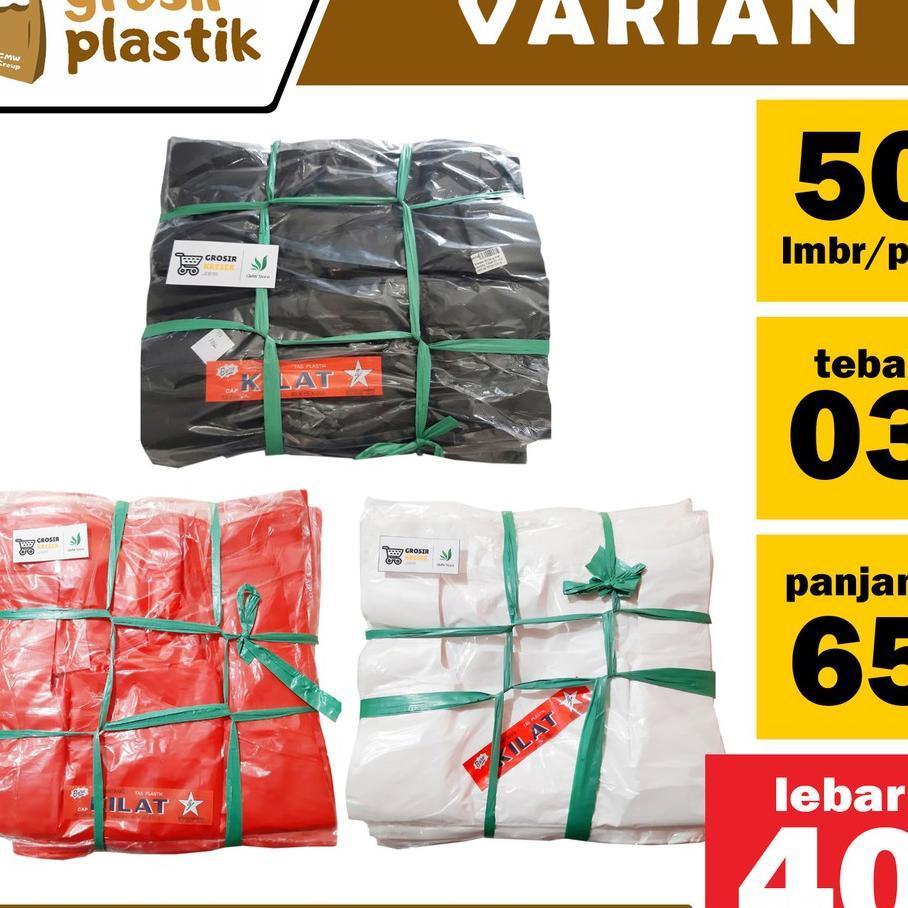 Kantong Kresek Bintang Kilat 40X65X03 Isi 50 Lembar Warna Hitam Merah Putih Kresek Laundry Tebal A15