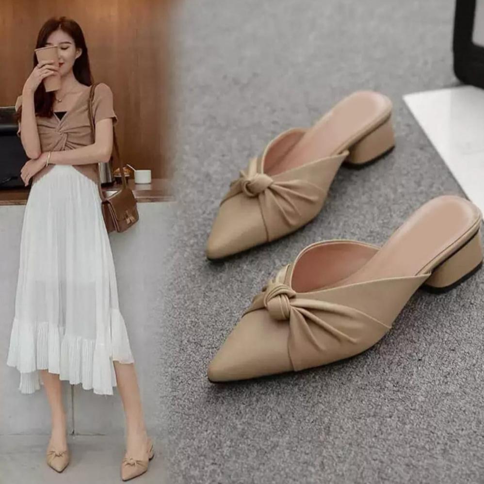 Jejak Flat Mules Wanita Tertutup Cantik Hak 4cm Warna Hitam Cream Moka Size 36-40 (CK564) [S2]