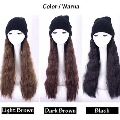 Wig Topi Kupluk Fashion Wanita Panjang Bergelombang Berkualitas Beauty Hair Natural Looking Feminin 