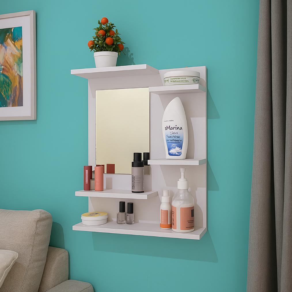 Rak Cermin Dinding Minimalis Serbaguna | Rak Tempel Kamar Estetik | Makeup Organizer+Cermin Gantung 
