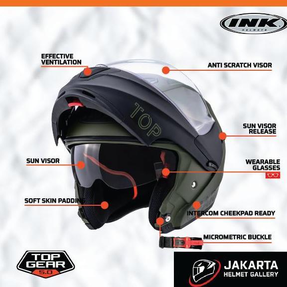 NEW INK TOP GEAR 5.0 SOLID TWO TONE Helm Full Face Modular Flip-up SNI & DOT