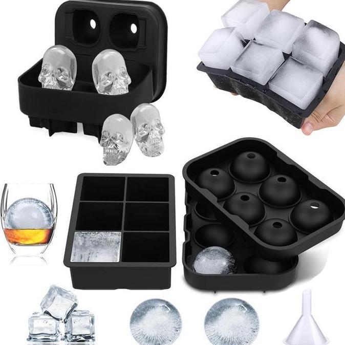 Pembuat Bola Es Kotak Ice Ball Cubic Maker Bahan Silikon 2 Cetakan Es / Pencetak Es Batu Bulat Ice B