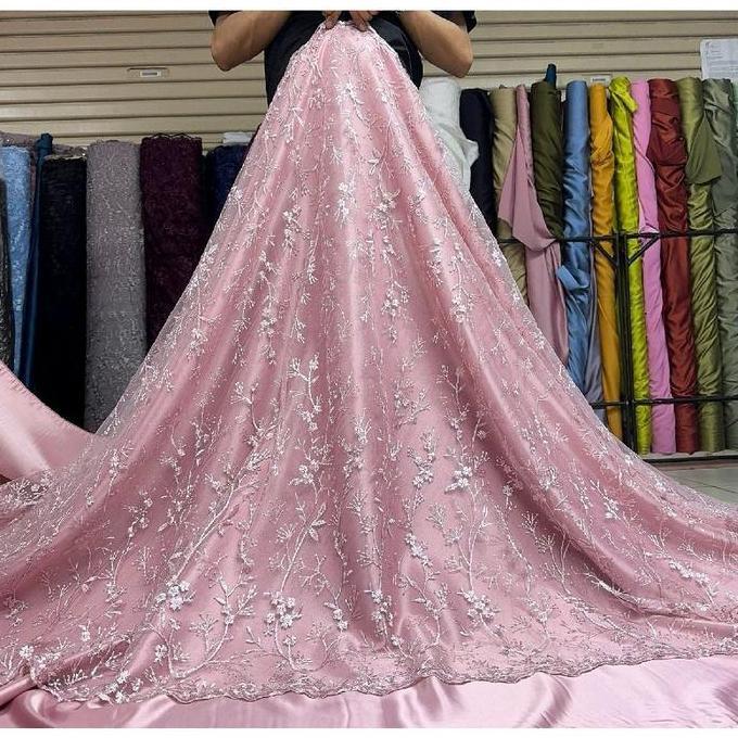 Rantimarian22 - Kain Brokat Tile Bordir Tebal Warna Coklat Mahogany Motif Bunga - Bahan Brokat Bride