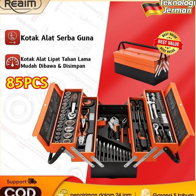 Perkakas Set Tool Box Set Kunci Set Lengkap 85PCS Tool Kit Set Perkakas Lengkap dengan Kotak Besi Li