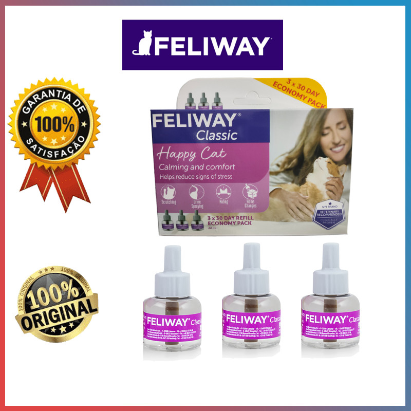 FELIWAY Classic Isi Ulang 3 (3 x 48ml, persediaan 90 hari) - Feromon penenang untuk kucing, pereda s