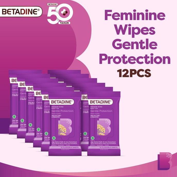 BETADINE FEMININE WIPES Tissue Basah Pembersih Kewanitaan 12 Pack
