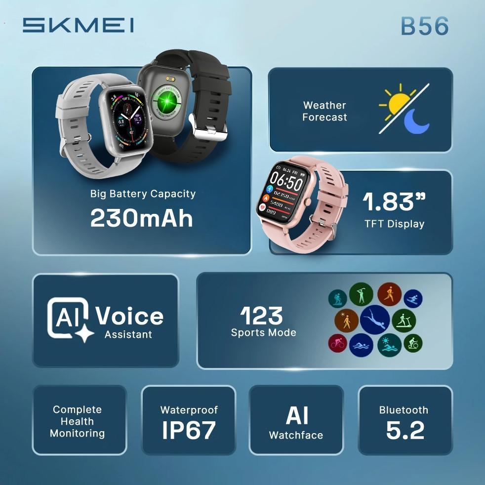 CUCI GUDANG SKMEI Smartwatch B56 Jam Tangan Smartwatch Pria IP67 Waterproof | Bluetooth Call | Wallp