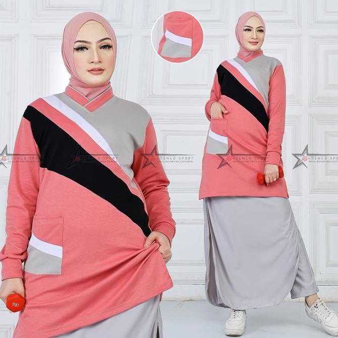 DEAL TERBAIK - Kaos Olahraga Senam Tunik Muslimah Set Rok Celana (ROCELA) / Setelan Baju Olahraga Wa