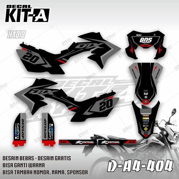 decal sticker striping KLX New dtracker Motif Hitam Abu Abu D-A4-404