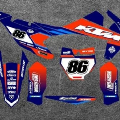 DEKAL STIKER KTM 250 DECAL FULL BODY KTM 250 DECAL KTM 250 motif biru oren simpel