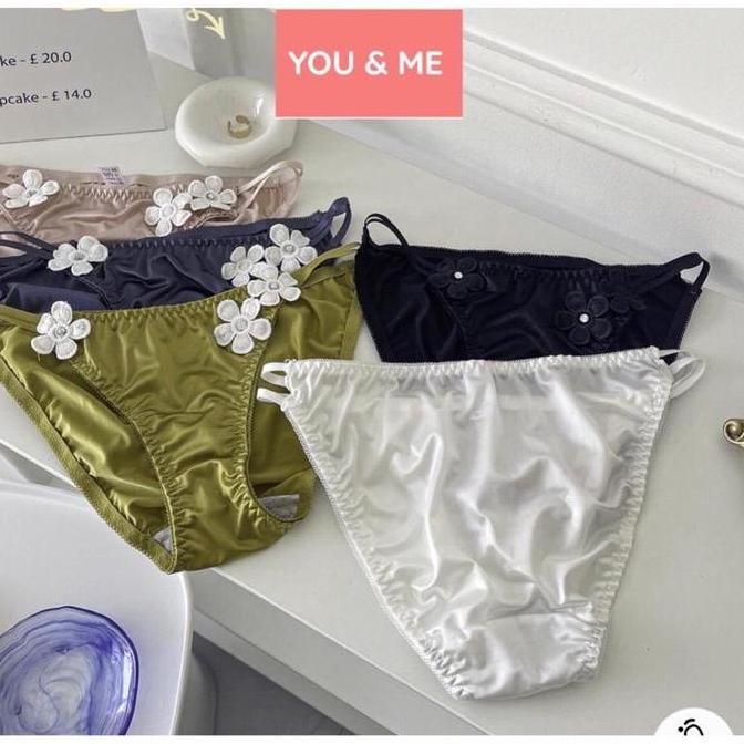 Celana Dalam Wanita Manis Korea Sexy Camellia Baru Satin Sutra