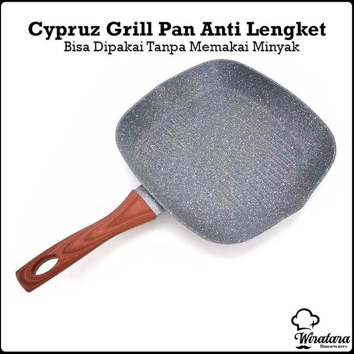 Cypruz Frying Grill Pan Keramik Tanpa Minyak 28cm | Pemanggang Bbq