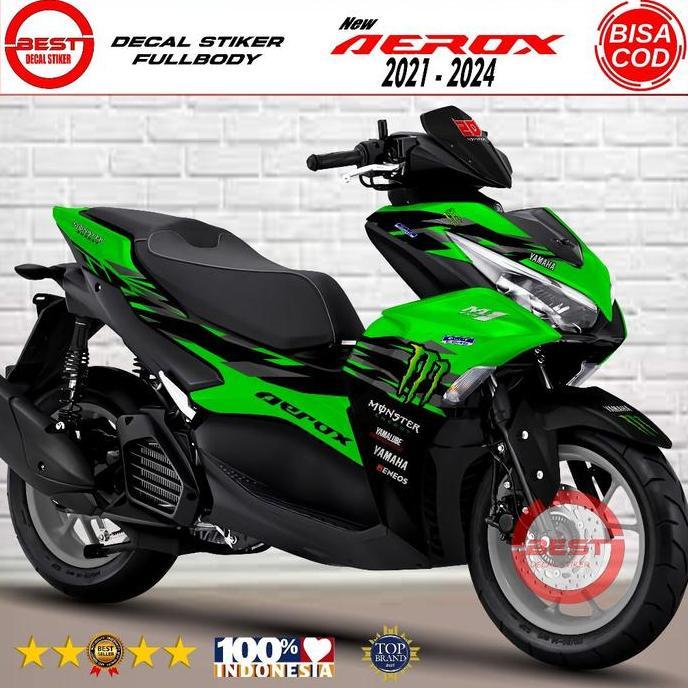 Best Decal Stiker Full Body Motor Yamaha New Aerox 155 Connected 2-2024 Motif Monster Energy Sticker